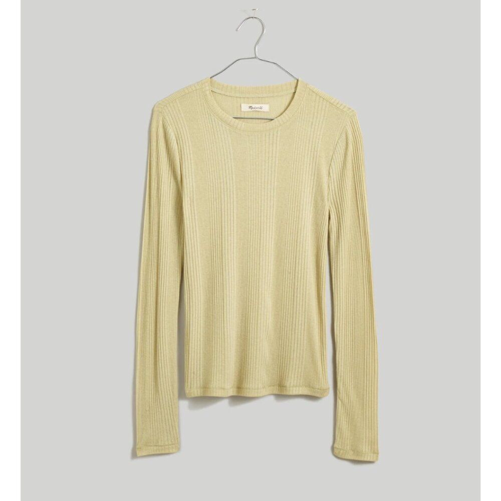 Madewell Variegated Ribbed Crewneck Long-Sleeve Tee Pale Lichen NWT Size XS